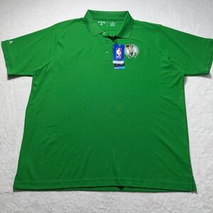 Boston Celtics Polo Men XL Green Performance Wicking NBA Basketball Antigua